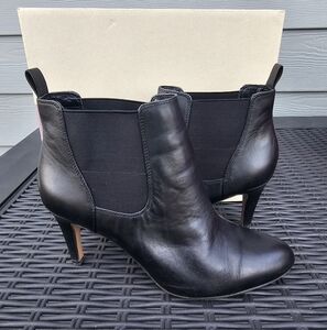 Clarks Carlita Quinn Black Leather Heeled Boots, Size 7.5